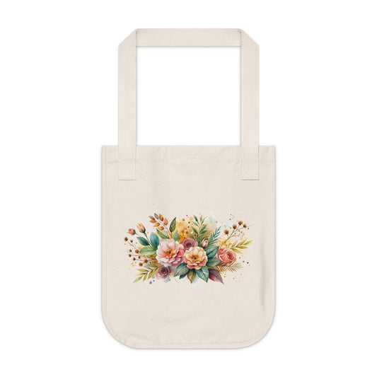 Flowers Watercolor Arrangement Floral Organic Canvas Tote Bag - Eco-Friendly Carryall for Everyday Use