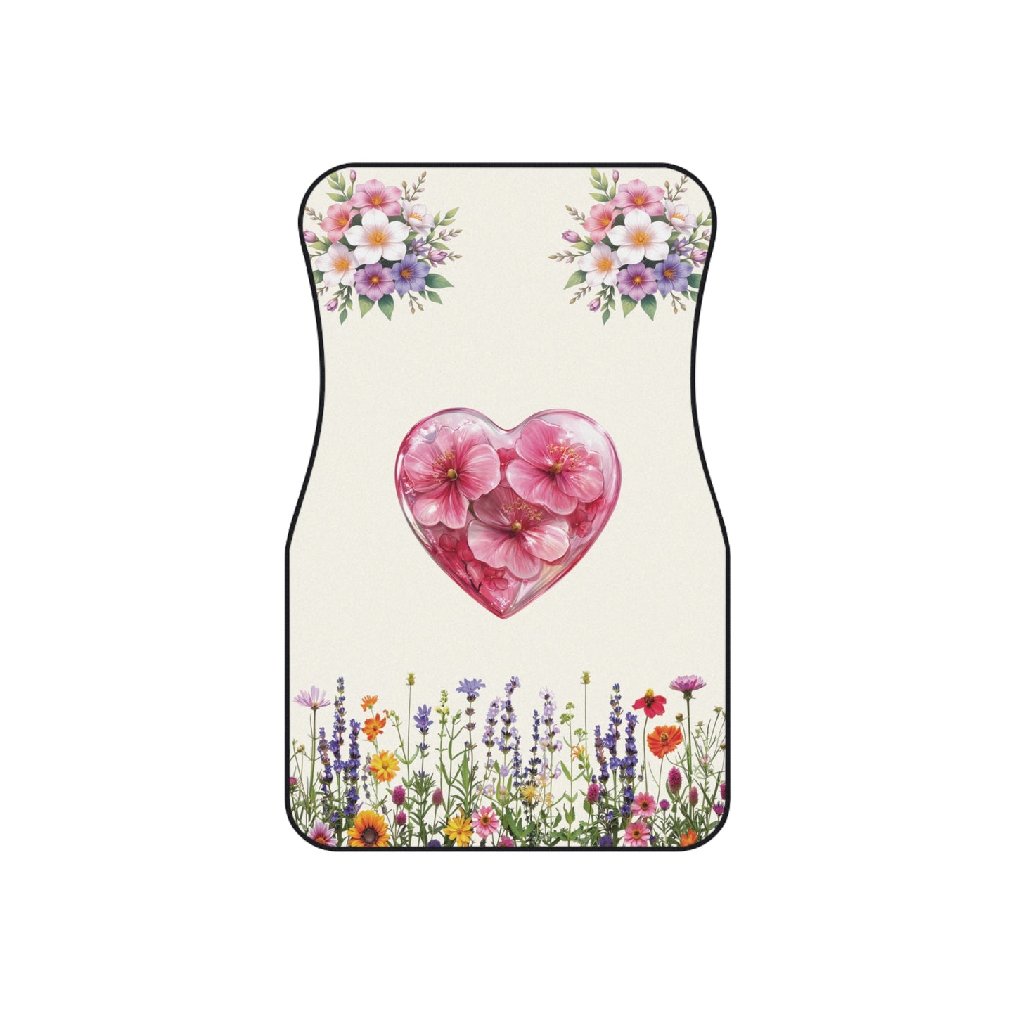Flowers Heart Bouquet Car Floor Mats – 2-Piece Front Set, Durable & Stylish, Universal Fit
