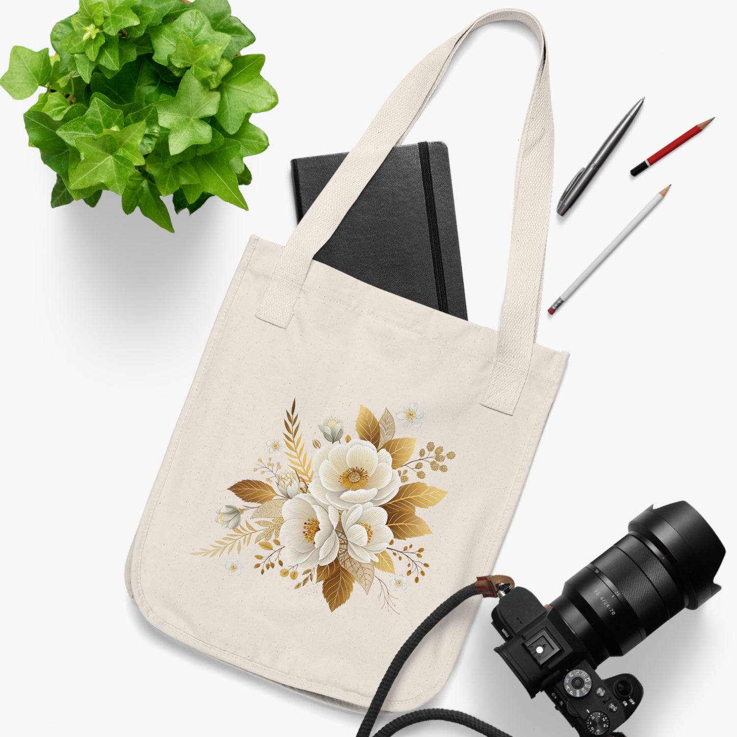 Flowers Bouquet Watercolor Floral Organic Canvas Tote Bag - Eco-Friendly Carryall for Everyday Use