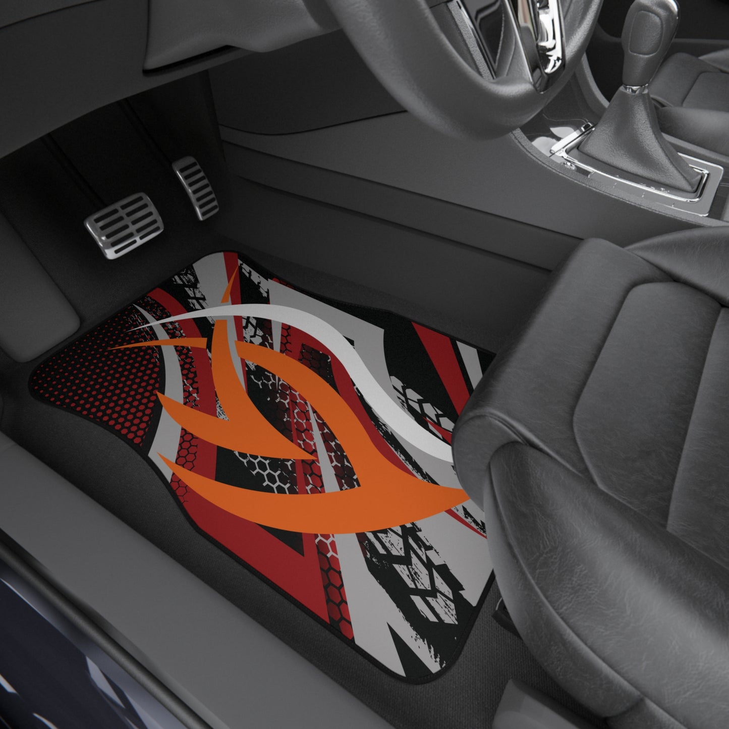 Sport Racing Sport Red Orange Car Floor Mats – 2-Piece Front Set, Durable & Stylish, Universal Fit
