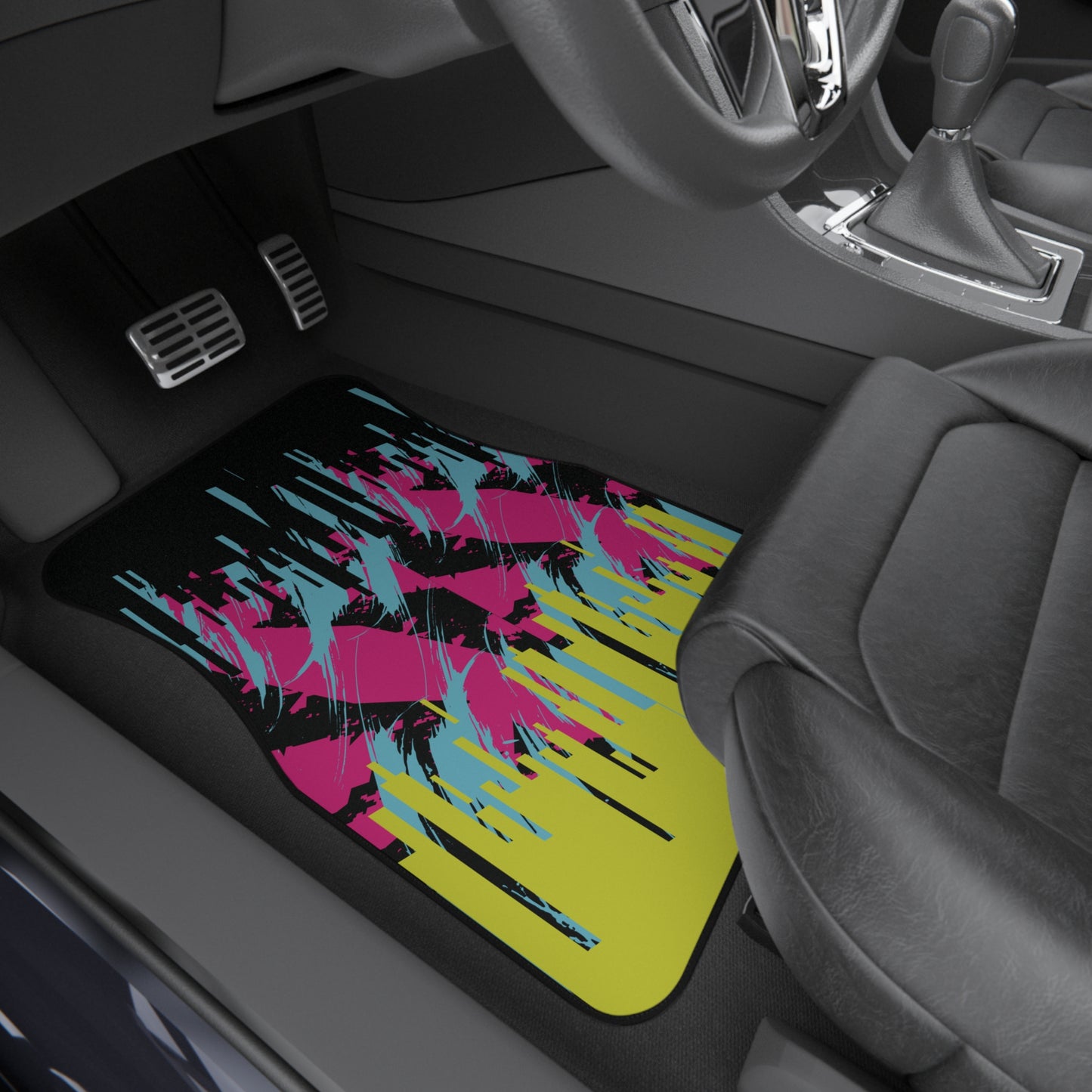 Art Paint Yellow Blue Car Floor Mats – 2-Piece Front Set, Durable & Stylish, Universal Fit