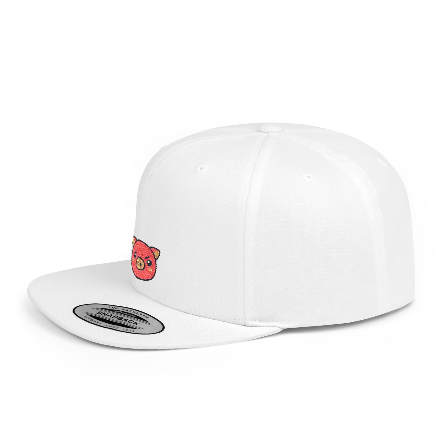Icons Embroidered Pig Frowning Flat Bill Snapback – Lightweight, Custom Fit, Premium Quality