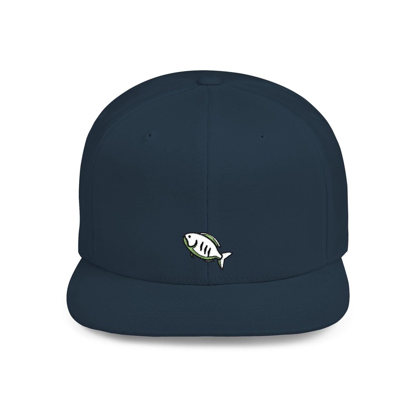 Icons Embroidered White Fish Flat Bill Snapback – Lightweight, Custom Fit, Premium Quality