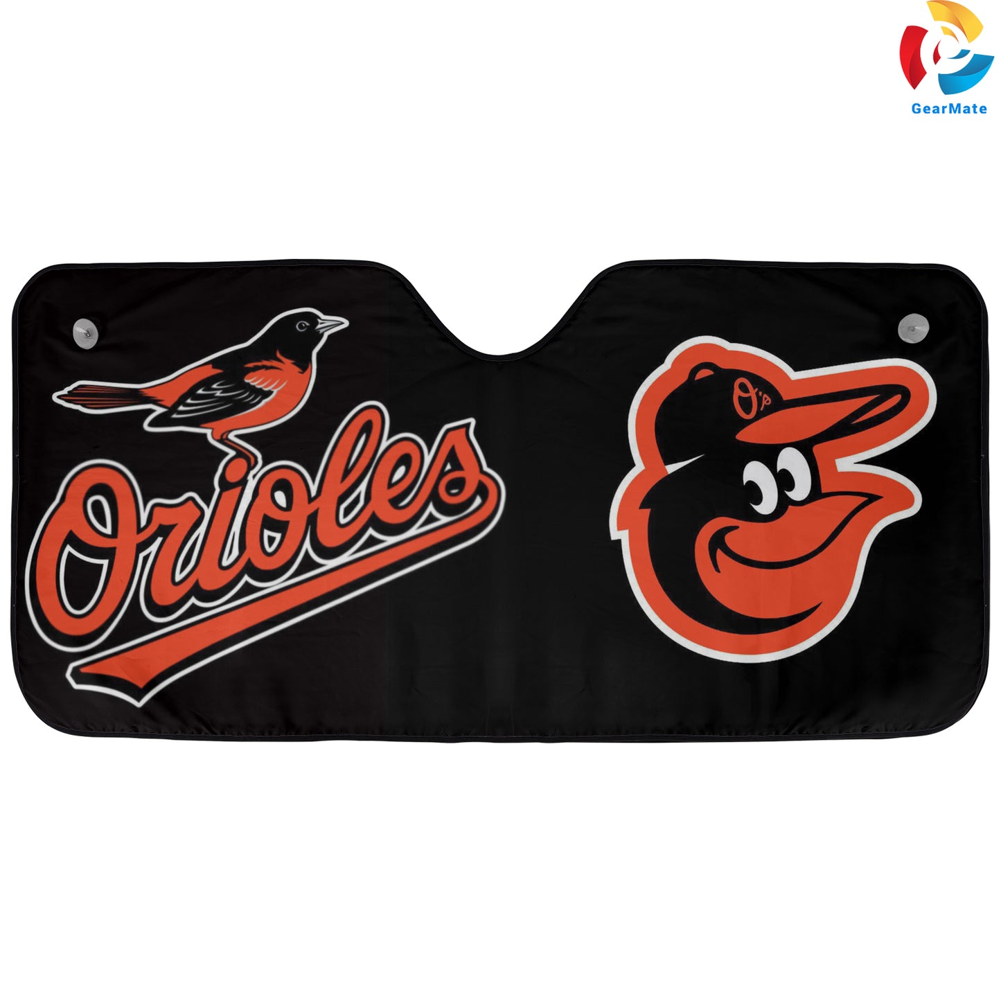 Baltimore Orioles Black Background Reflective Car Sunshade – Premium Heat & UV Protection, Universal Fit