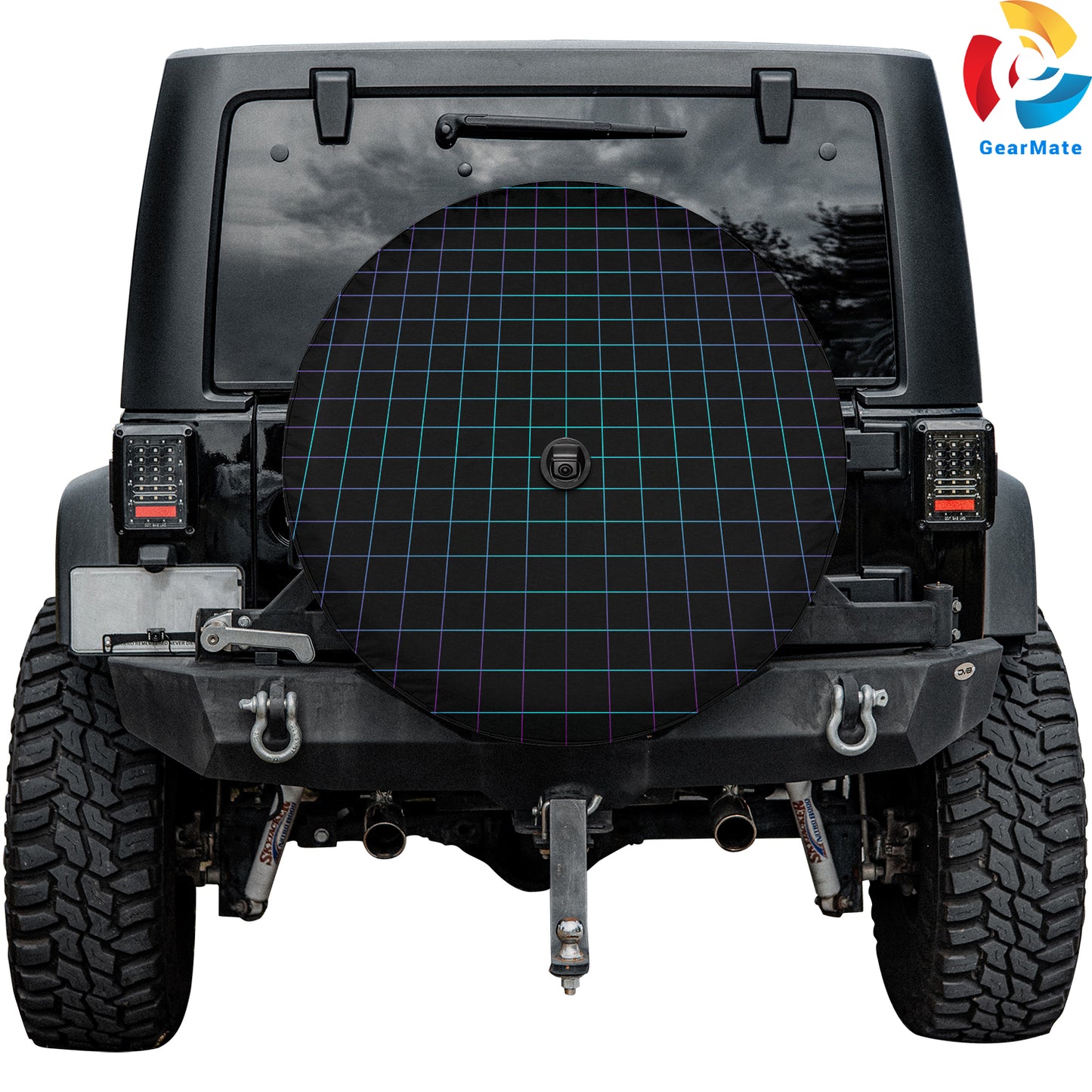Grid Black Background Spare Tire Cover – Premium Waterproof UV Resistant Protector