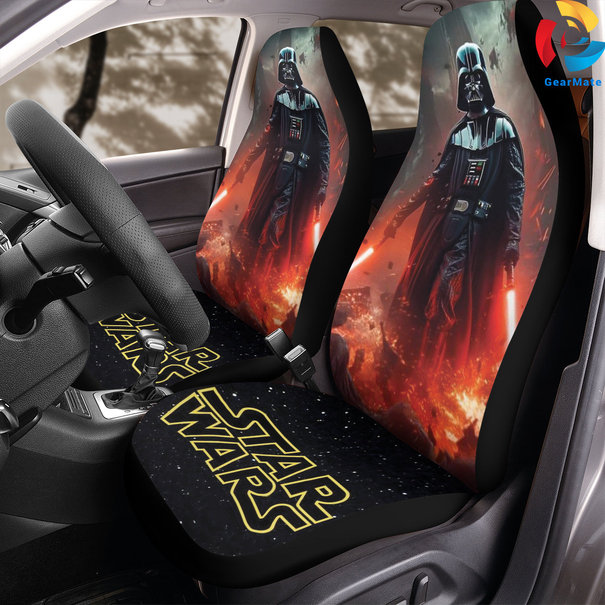 Starwars Darth Vader Two Red Sword Car Seat Covers – High Quality Graphic and Polar Fleece Protector Set