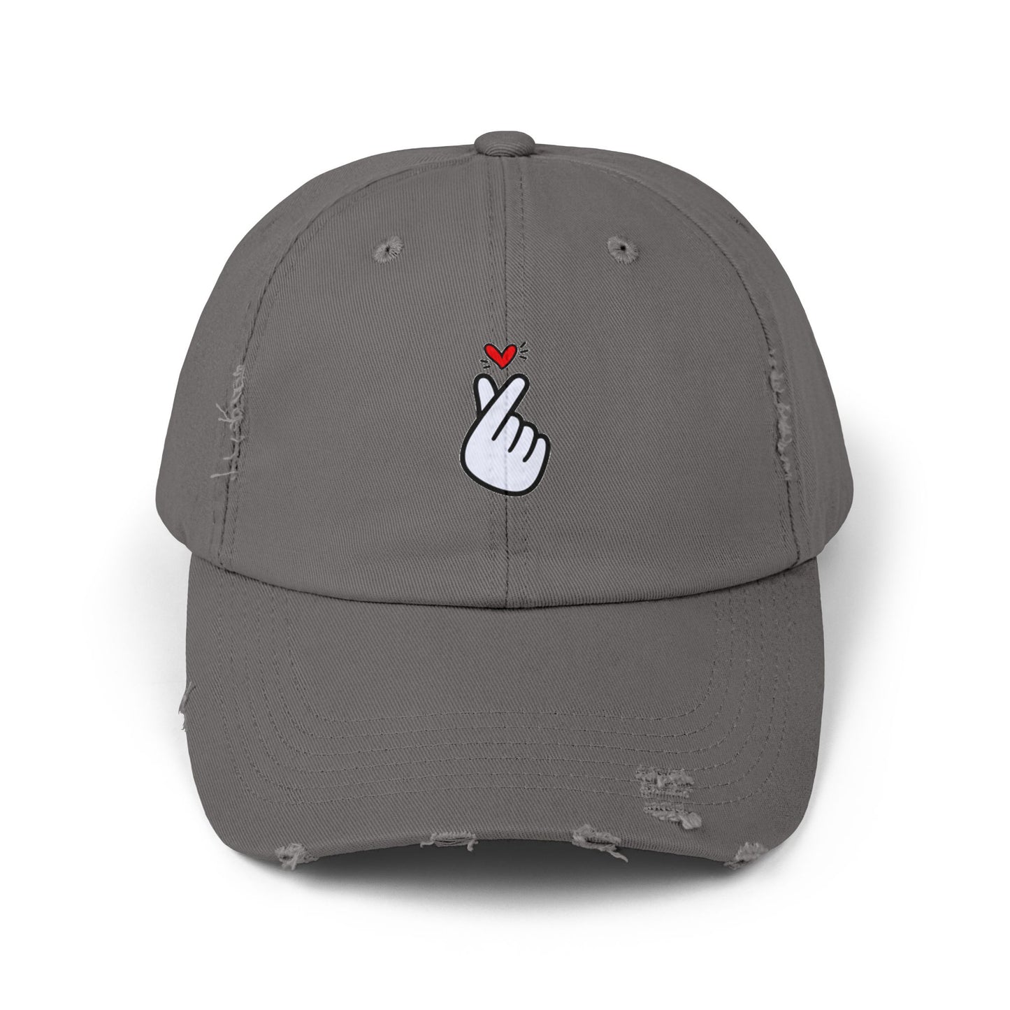 Heart Gesture Vintage Distressed Dad Hat Unisex Adjustable Cotton Twill Baseball Cap for Casual Everyday Wear
