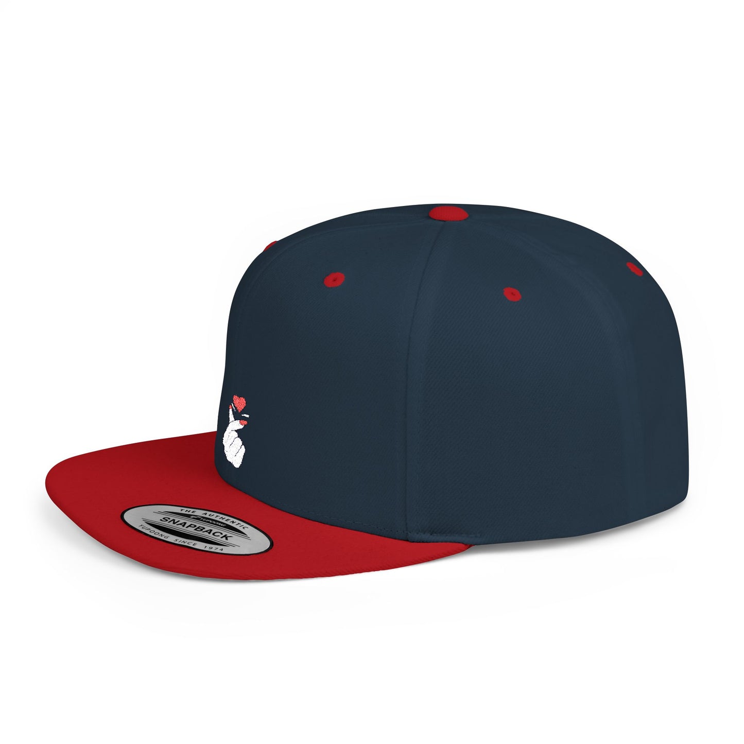 Icons Embroidered Heart Hand Gesture Flat Bill Snapback – Lightweight, Custom Fit, Premium Quality