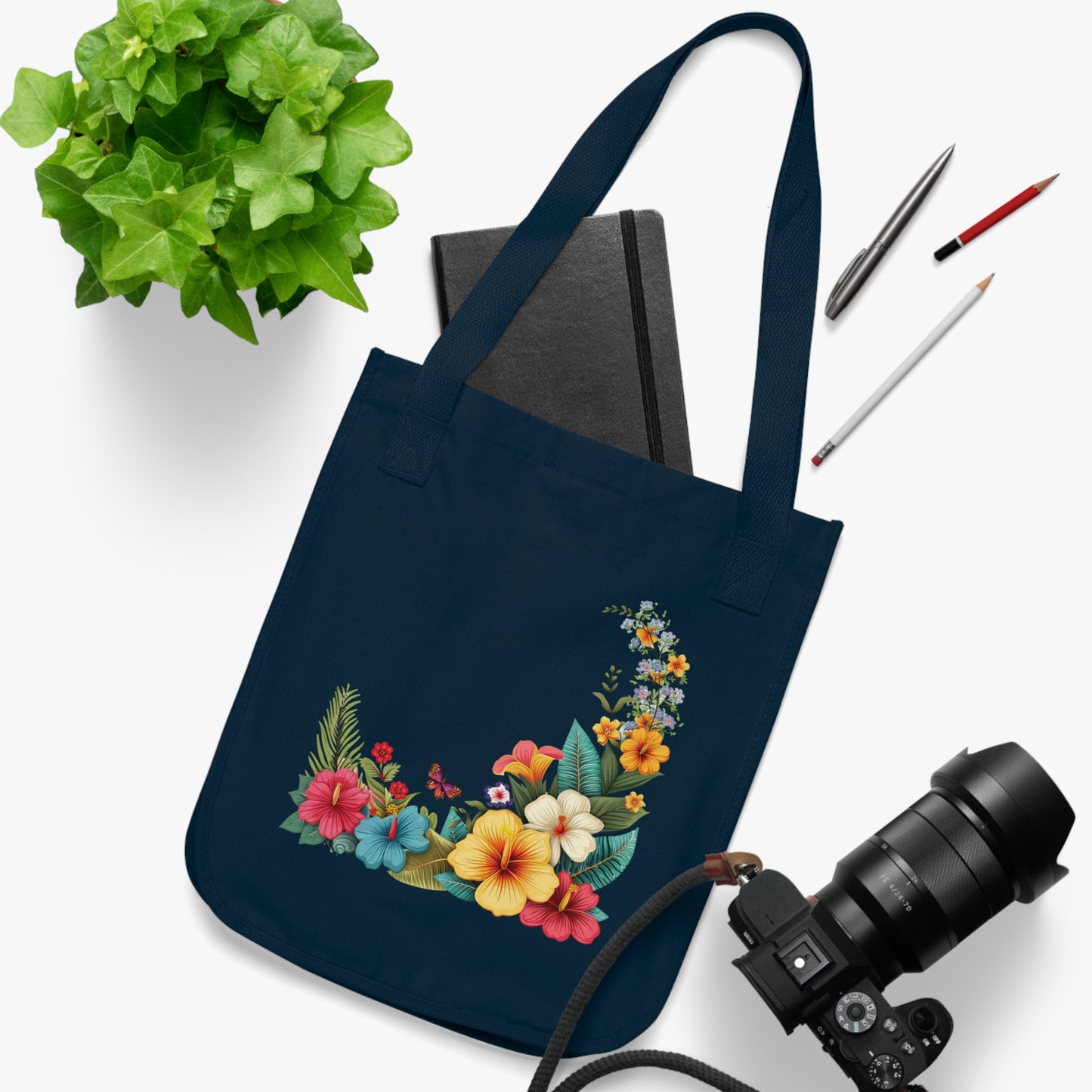 Flowers Cartoon Floral Organic Canvas Tote Bag – Eco-Friendly Shopping & Beach Accessory