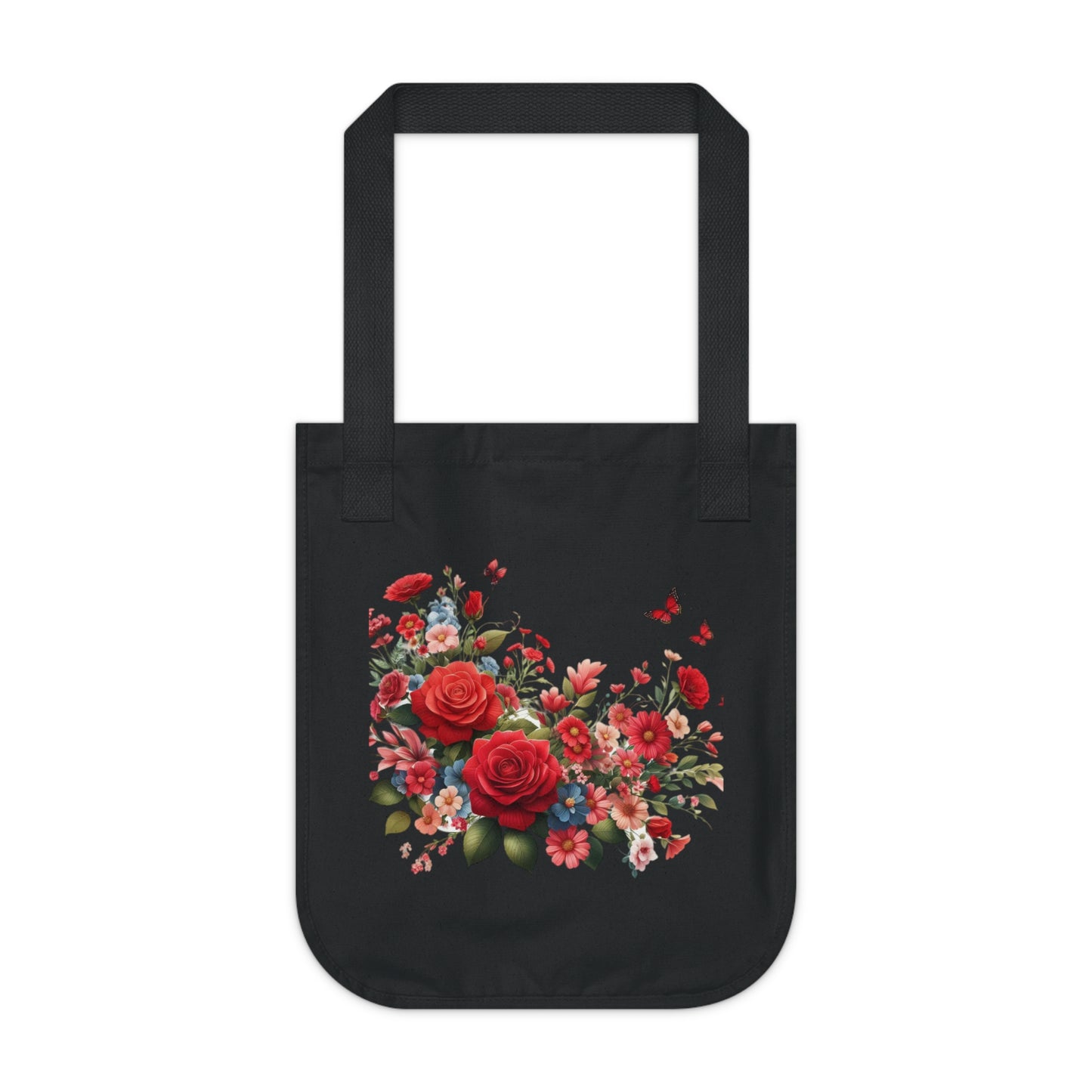 Flowers Red Rose Floral Organic Canvas Tote Bag - Eco-Friendly Carryall for Everyday Use