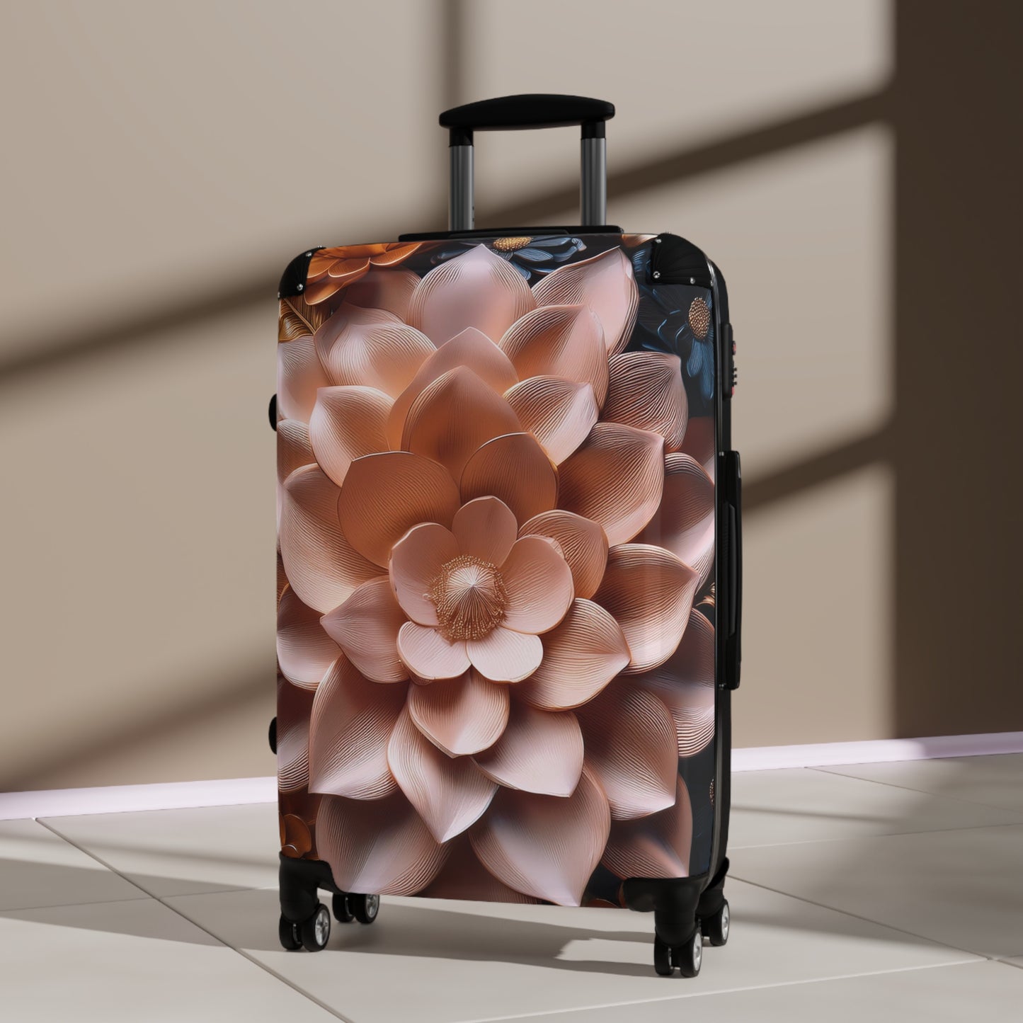 Nature Flowers Floral Peach Gold Art Carry-On Suitcase - Stylish Luggage for Travelers