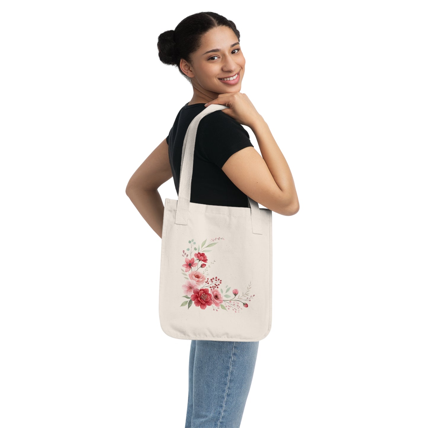 Flowers Frame Floral Organic Canvas Tote Bag - Eco-Friendly Carryall for Everyday Use