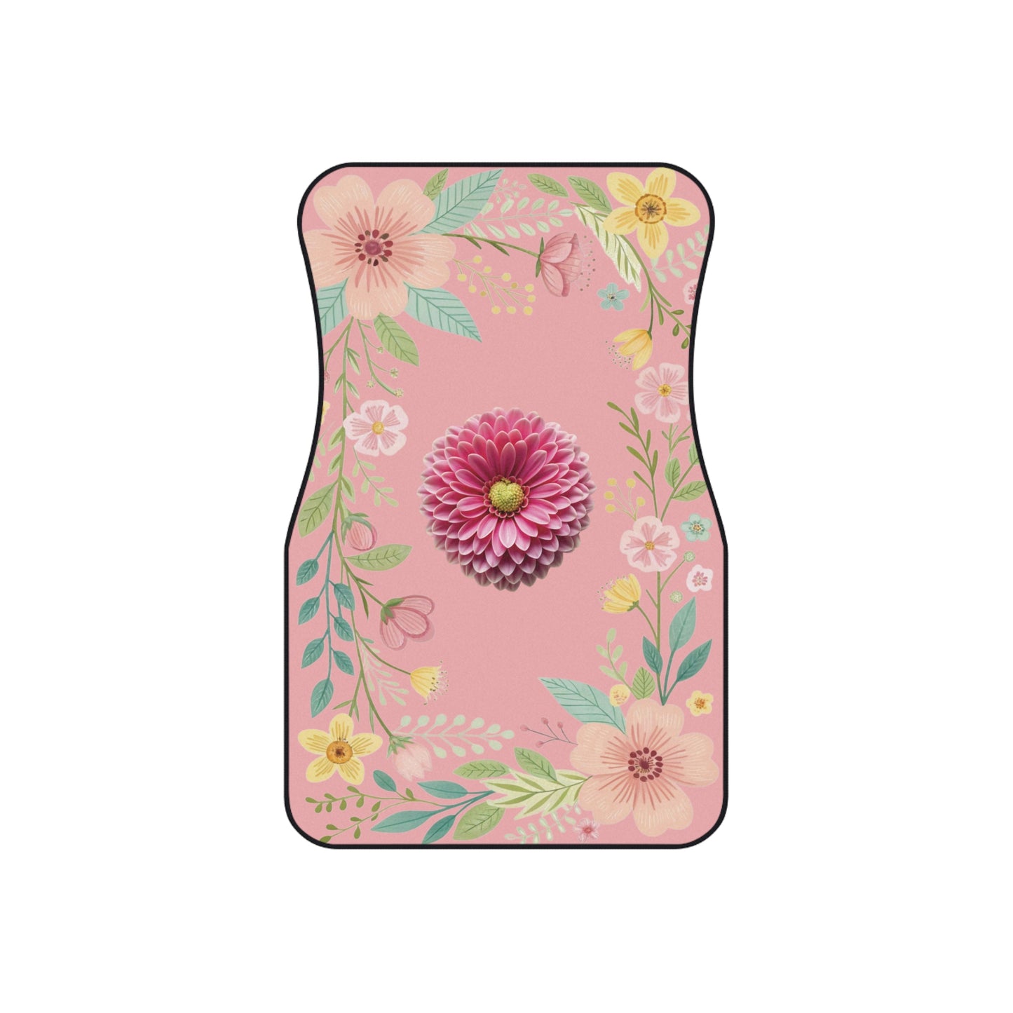 Flowers Heart Shape Car Floor Mats – 2-Piece Front Set, Durable & Stylish, Universal Fit