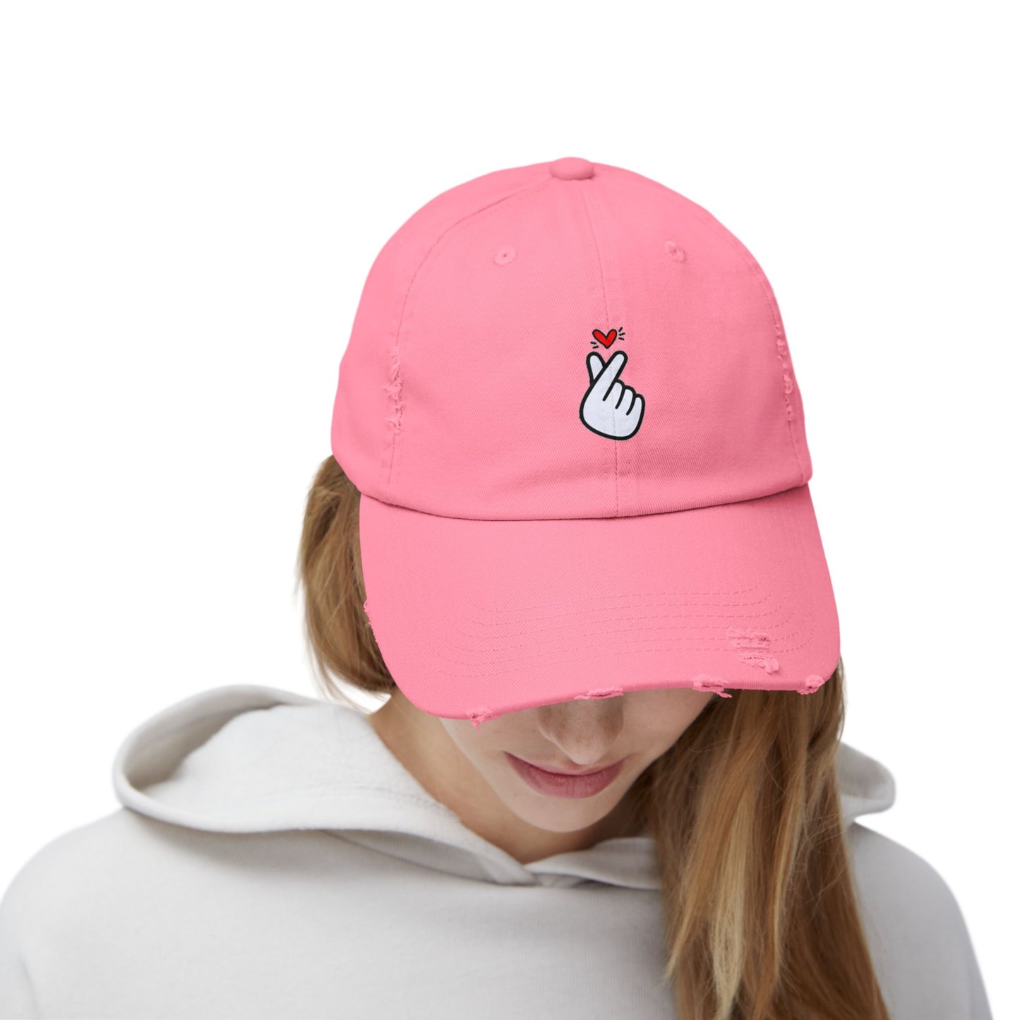 Heart Gesture Vintage Distressed Dad Hat Unisex Adjustable Cotton Twill Baseball Cap for Casual Everyday Wear