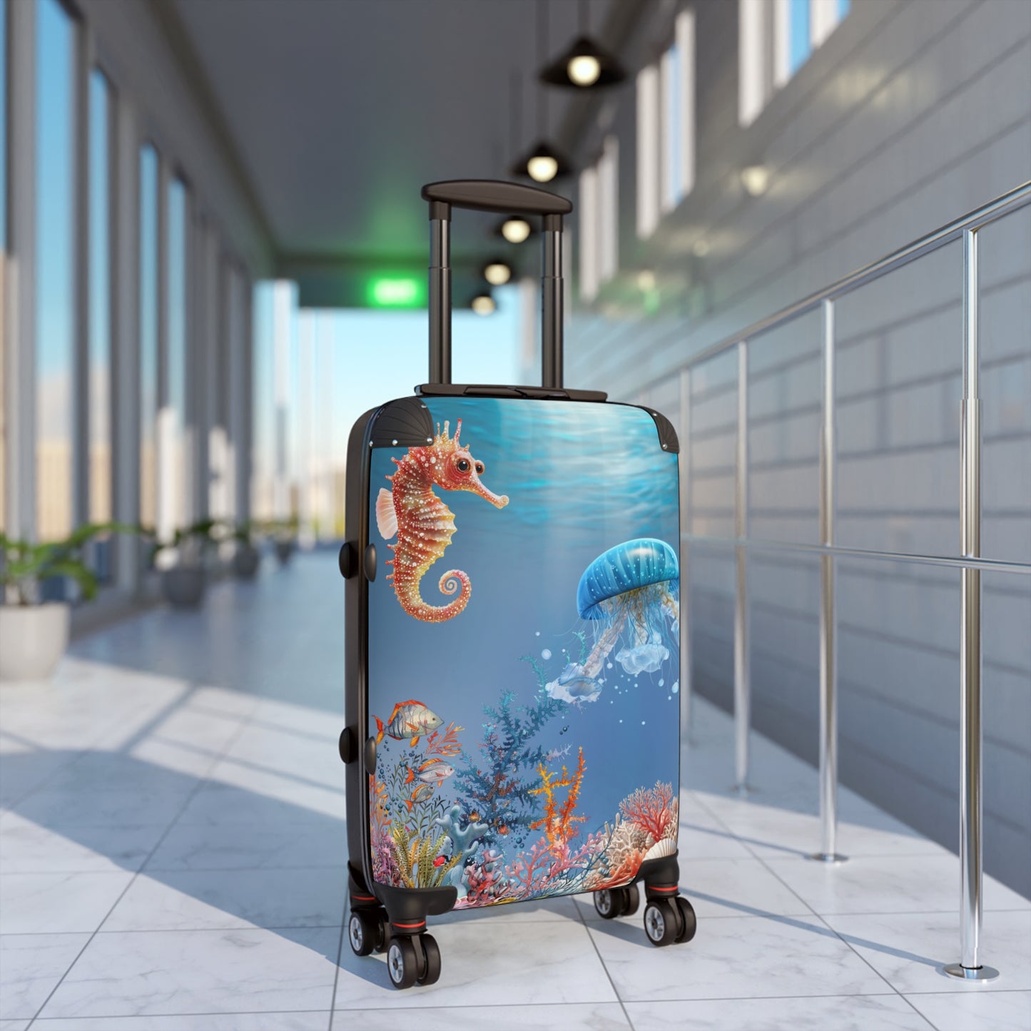Nature Ocean Blue Jellyfish Seahorse Art Carry-On Suitcase - Stylish Luggage for Travelers