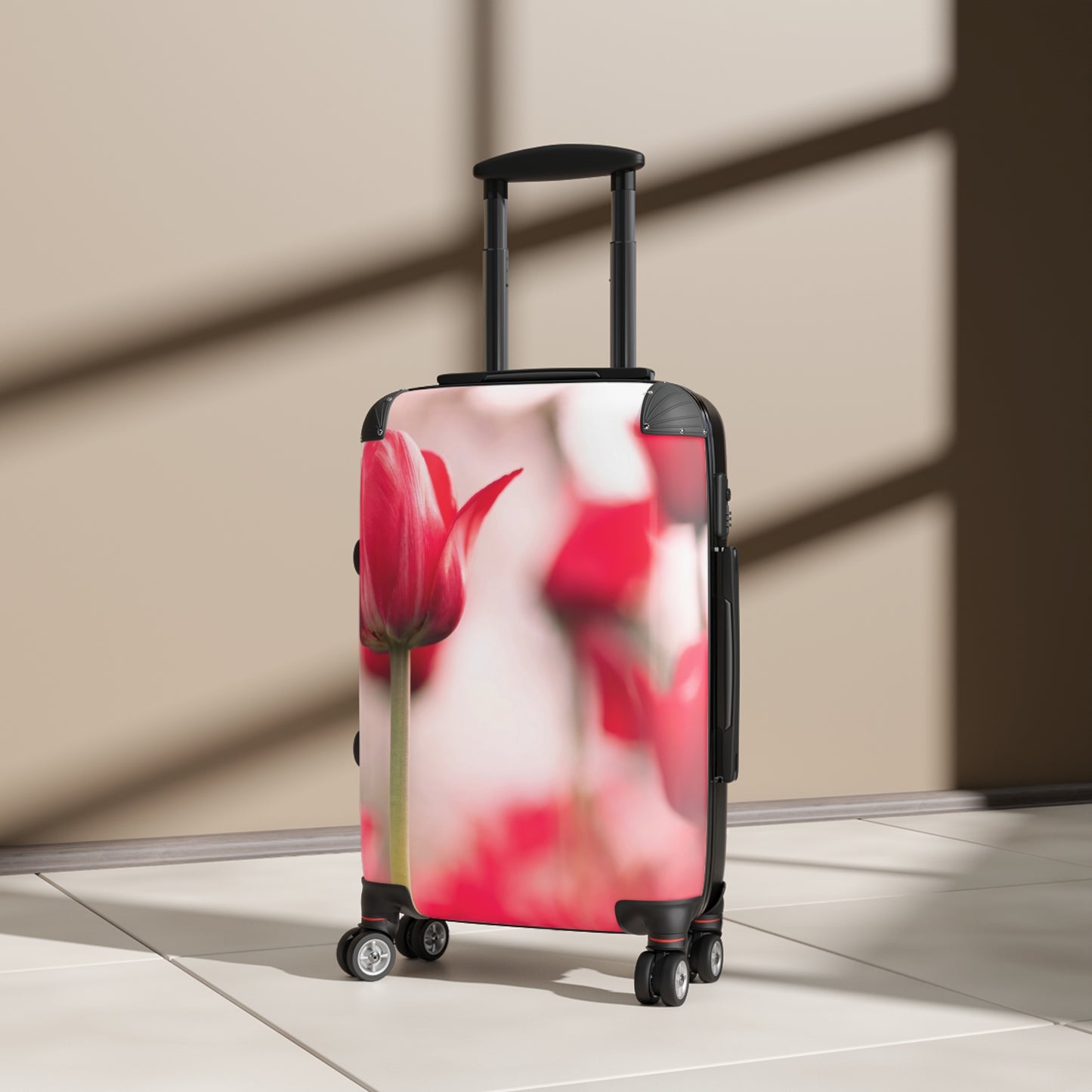 Nature Flowers Floral Field of Red Tulips Art Carry-On Suitcase - Stylish Luggage for Travelers