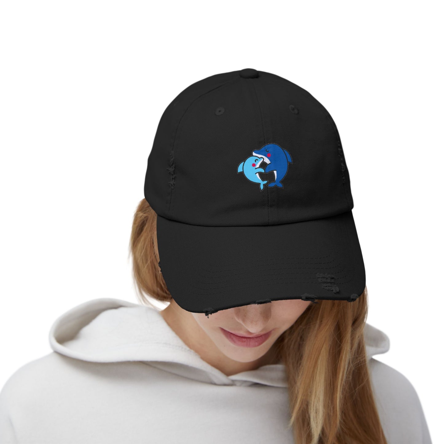 Dolphin Couple Vintage Distressed Dad Hat Unisex Adjustable Cotton Twill Baseball Cap for Casual Everyday Wear