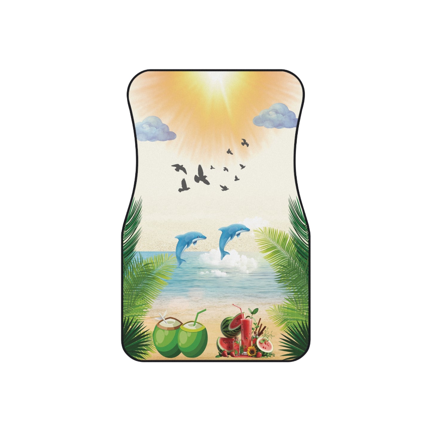 Beach Summer Drinks Dolphins Front Car Mats – Durable, Anti-Slip, Easy to Clean, Vibrant Print