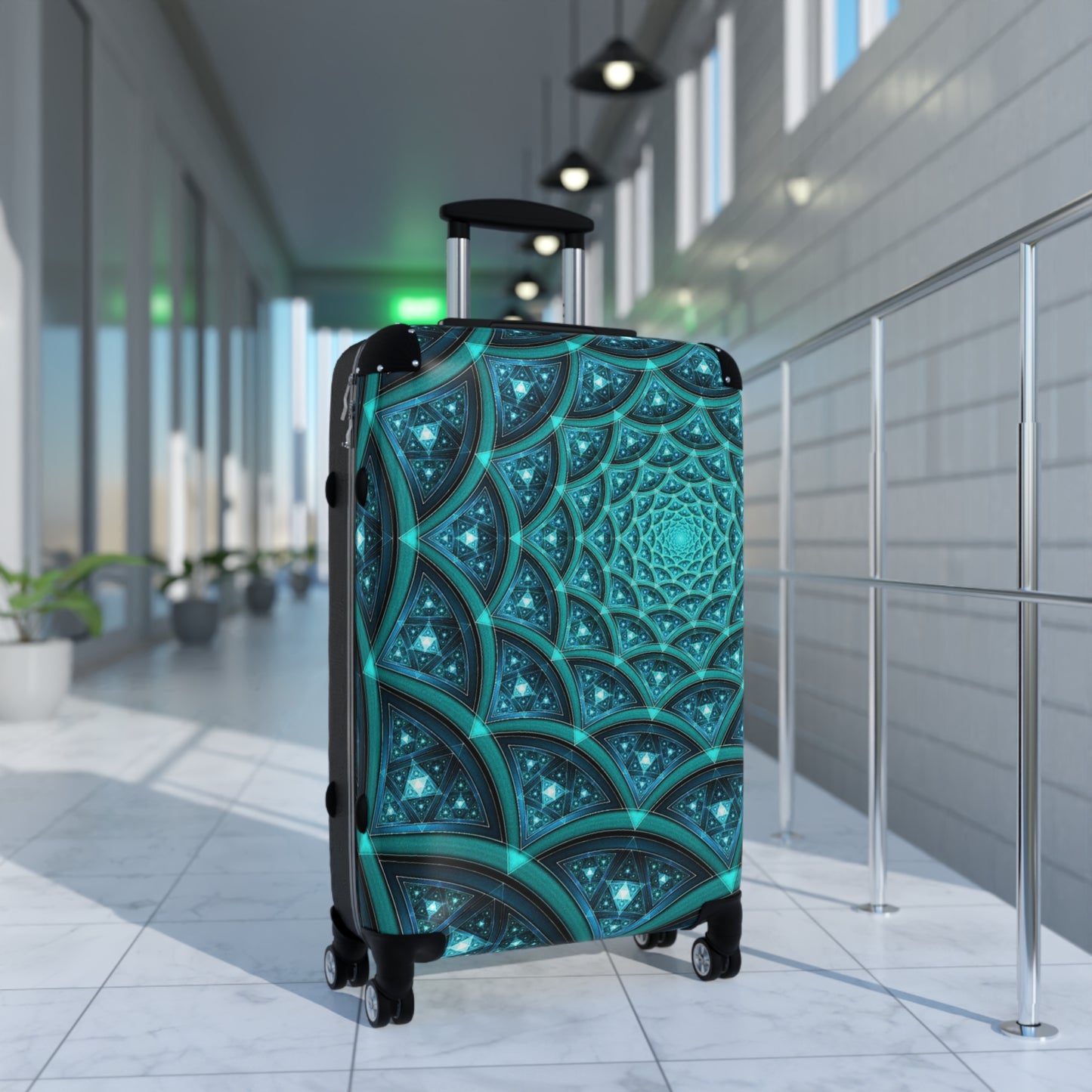 Abstract Fractal Teal Carry-On Suitcase - Stylish Luggage for Travelers