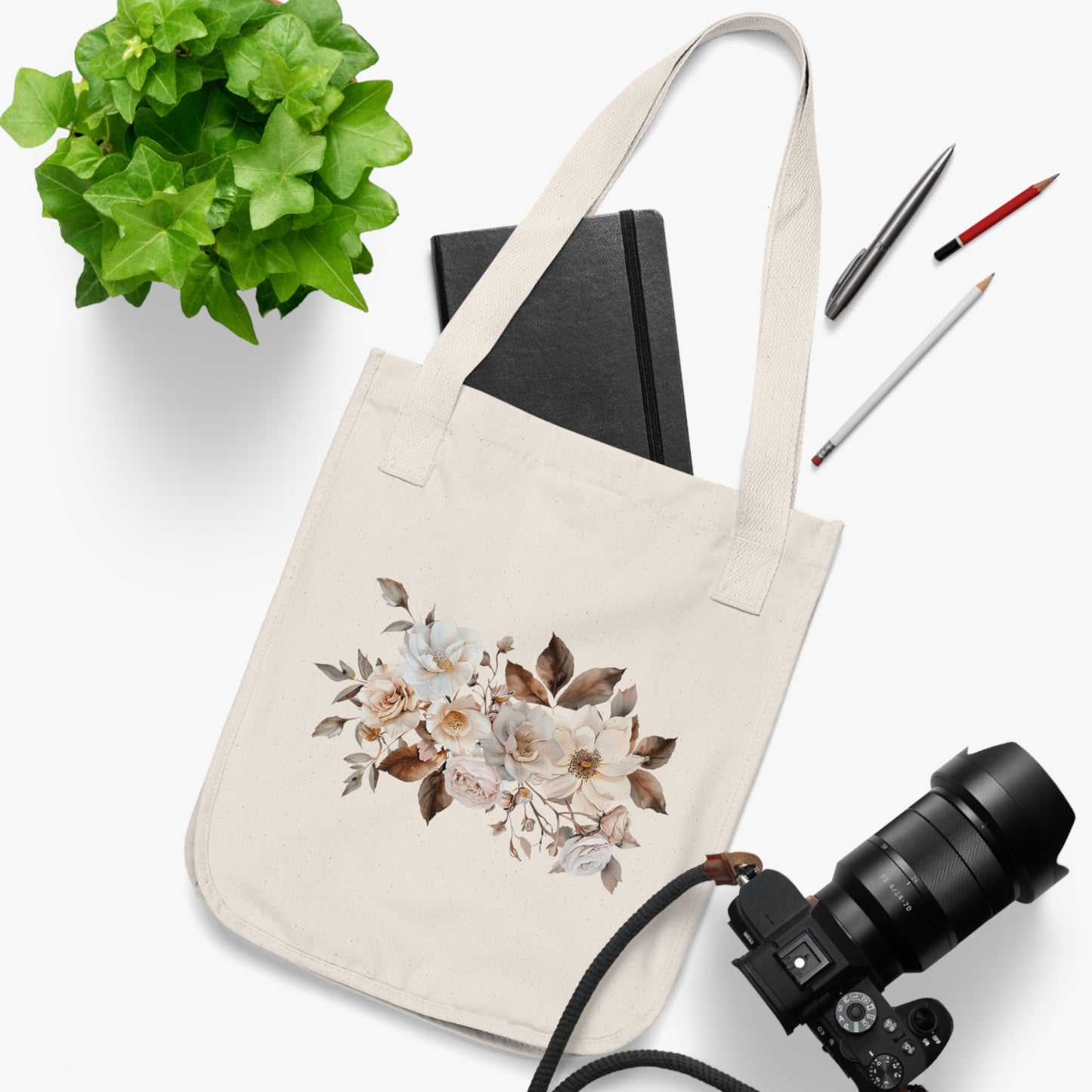 Flowers Angels Floral Organic Canvas Tote Bag - Eco-Friendly Carryall for Everyday Use