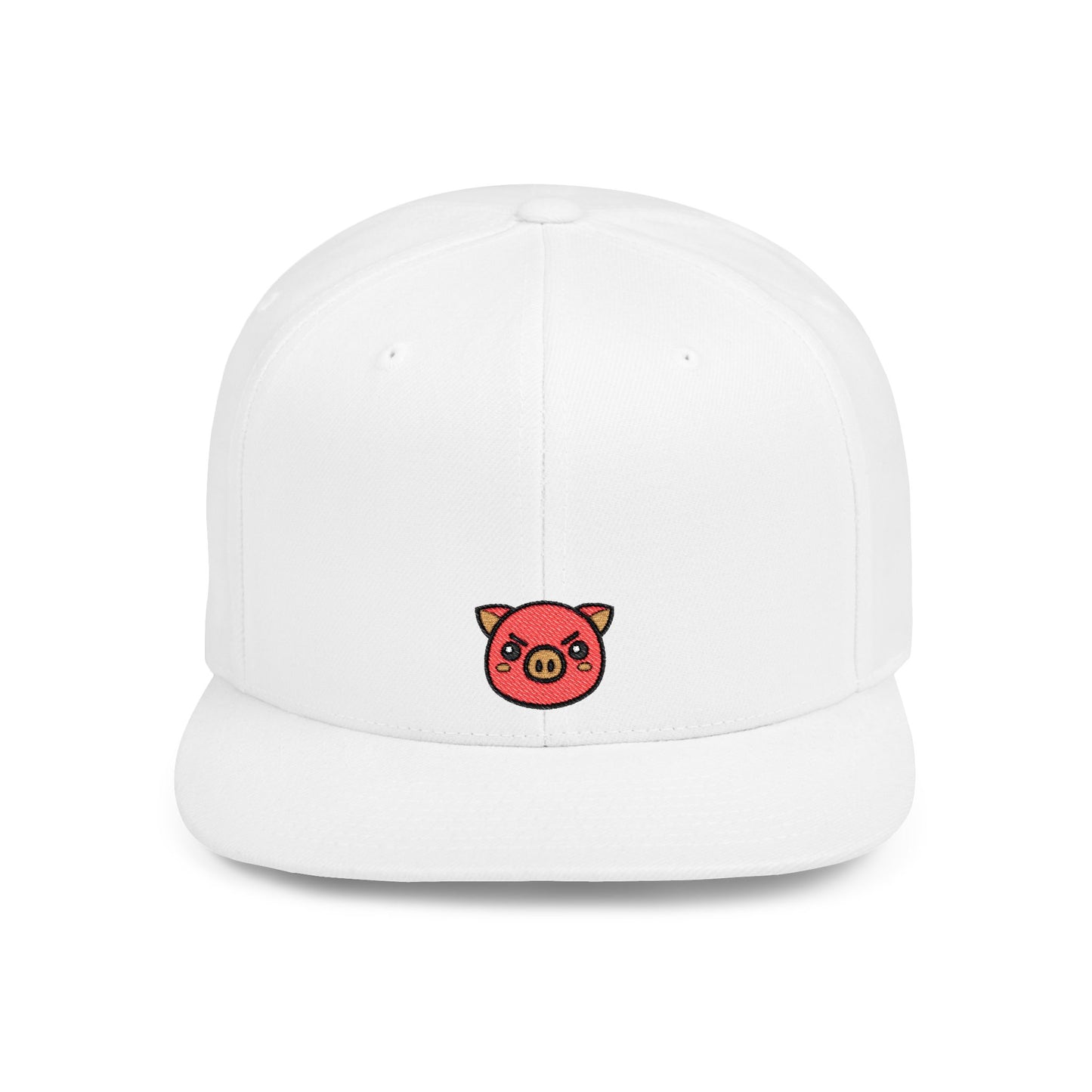 Icons Embroidered Pig Frowning Flat Bill Snapback – Lightweight, Custom Fit, Premium Quality