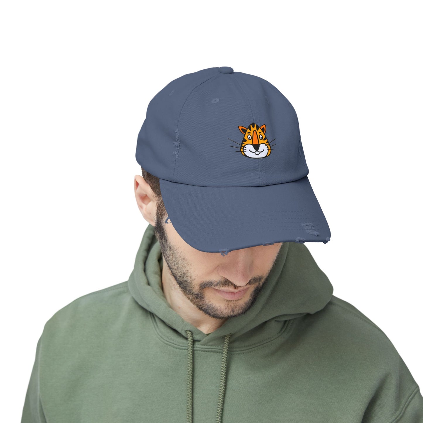 Tiger Face Vintage Distressed Dad Hat Unisex Adjustable Cotton Twill Baseball Cap for Casual Everyday Wear