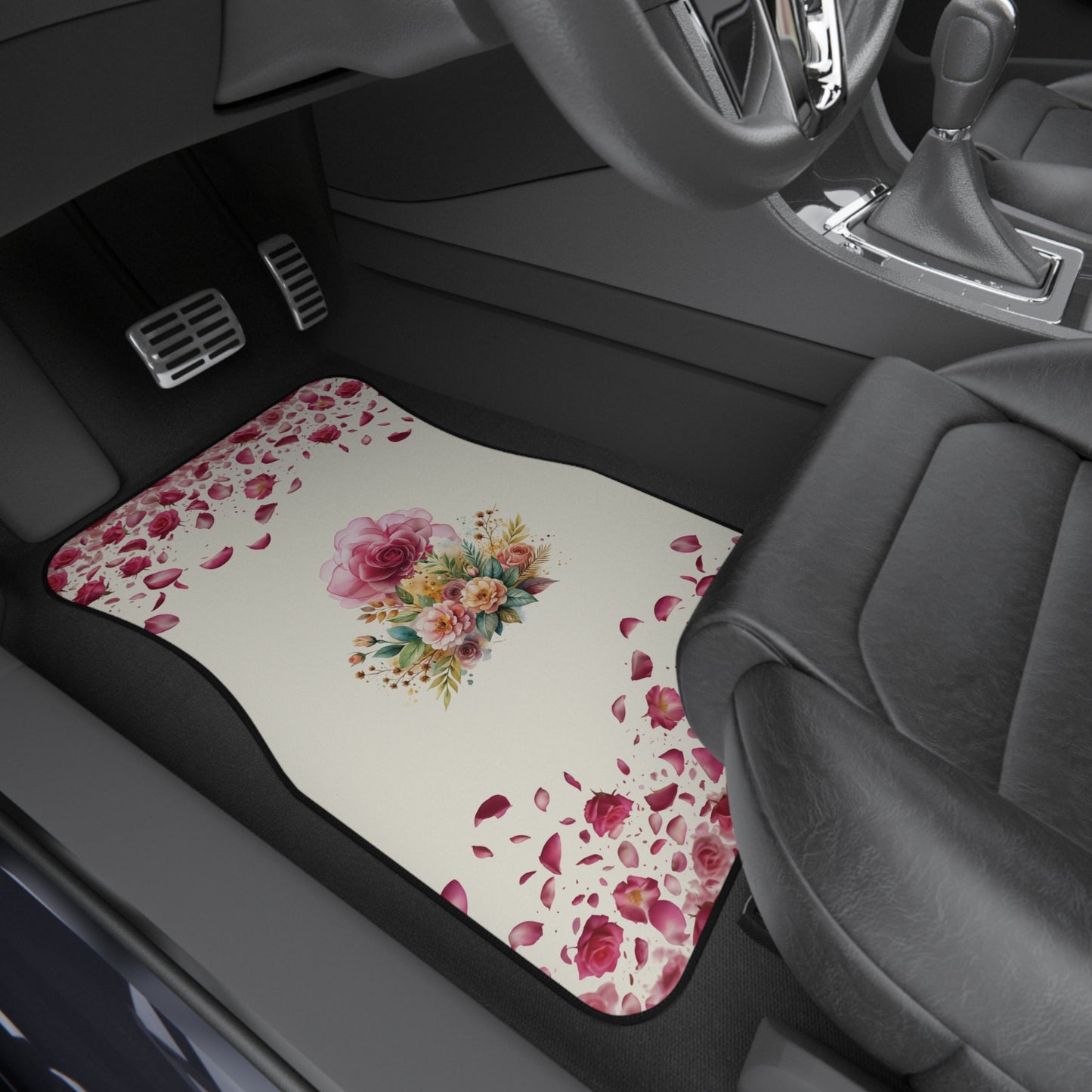 Flowers Pink Rose Watercolor Car Floor Mats – 2-Piece Front Set, Durable & Stylish, Universal Fit