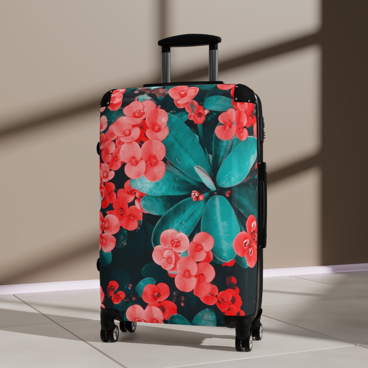 Nature Flowers Floral Green and Red Art Carry-On Suitcase - Stylish Luggage for Travelers