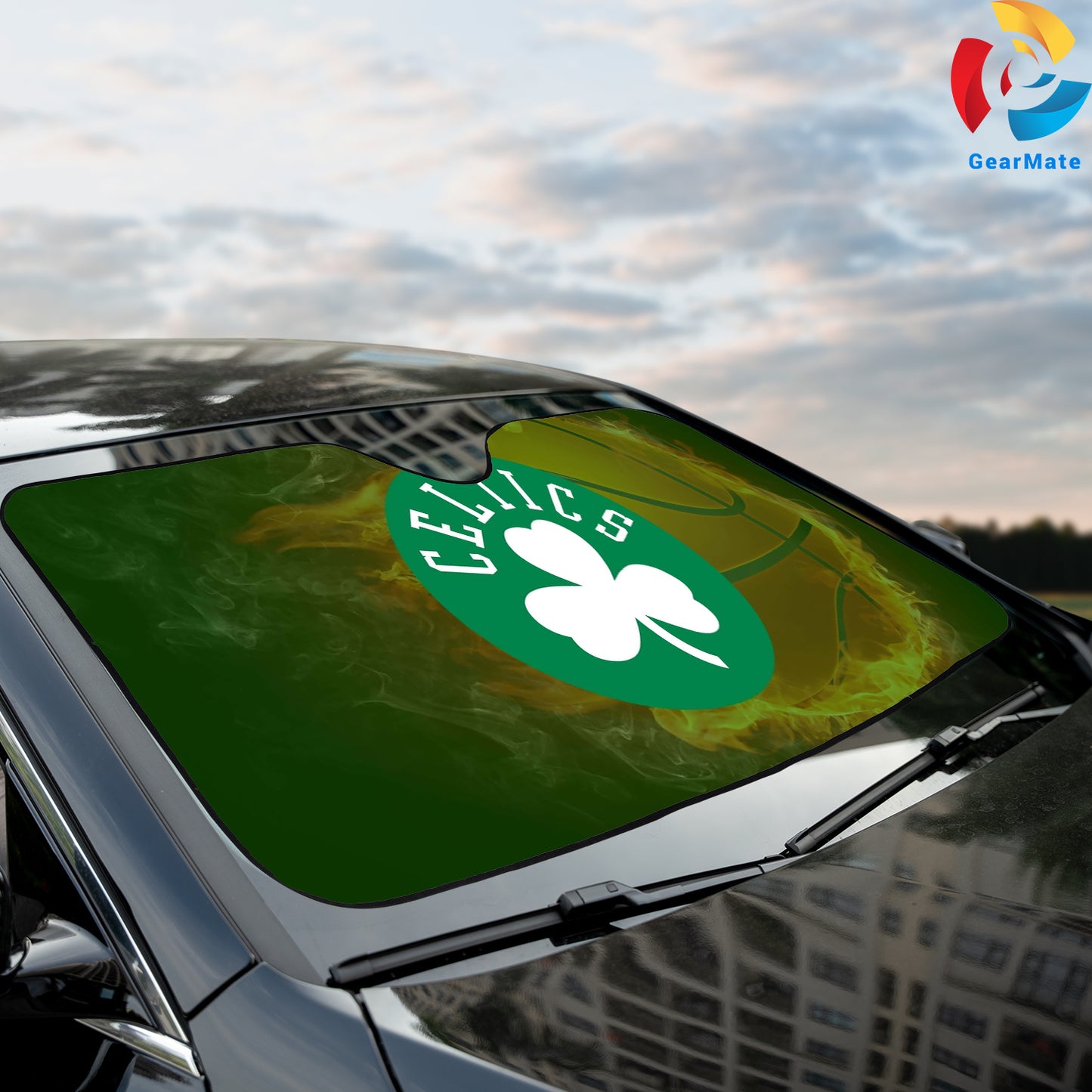 Boston Celtics Team Fire Balls Reflective Car Sunshade – Premium Heat & UV Protection, Universal Fit