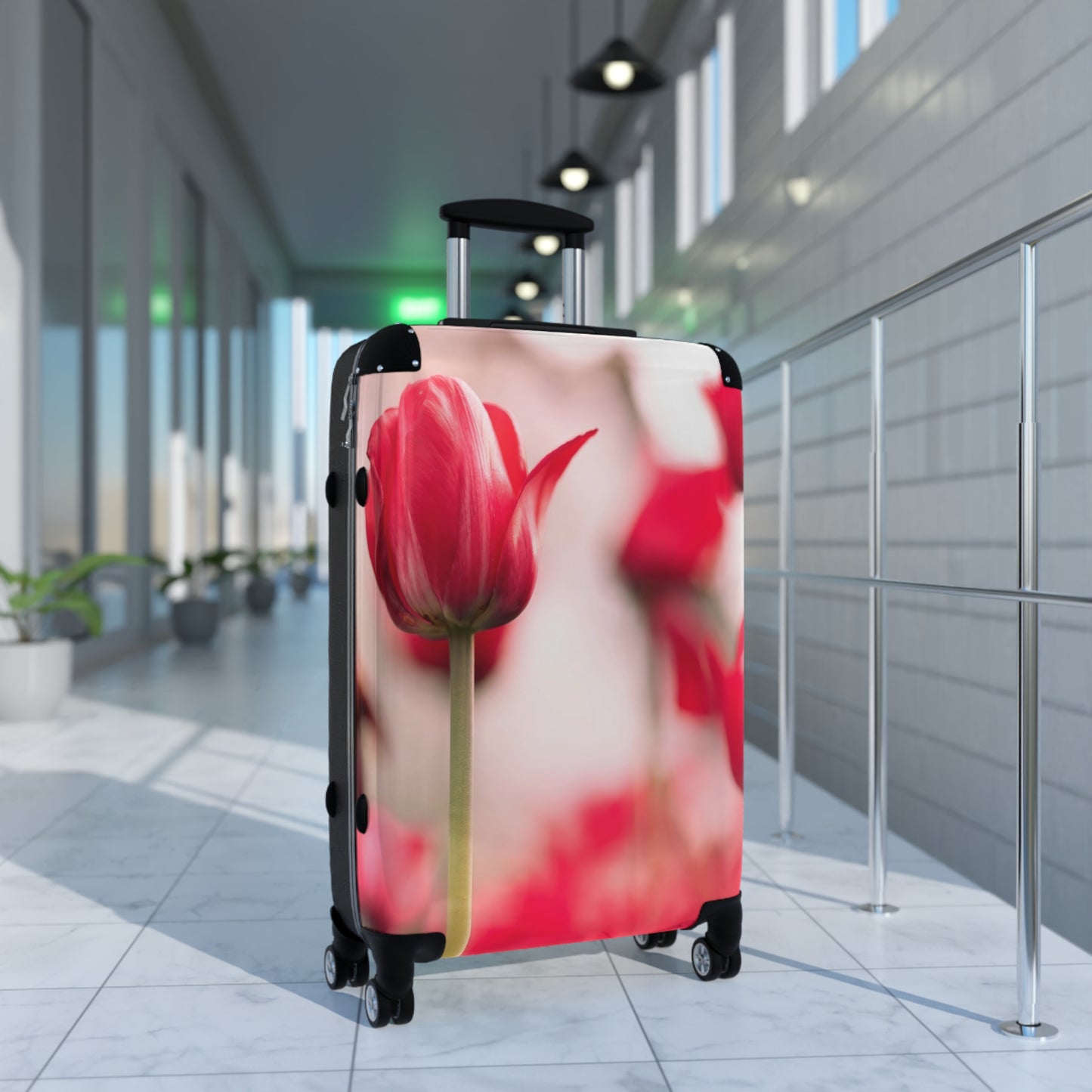 Nature Flowers Floral Field of Red Tulips Art Carry-On Suitcase - Stylish Luggage for Travelers