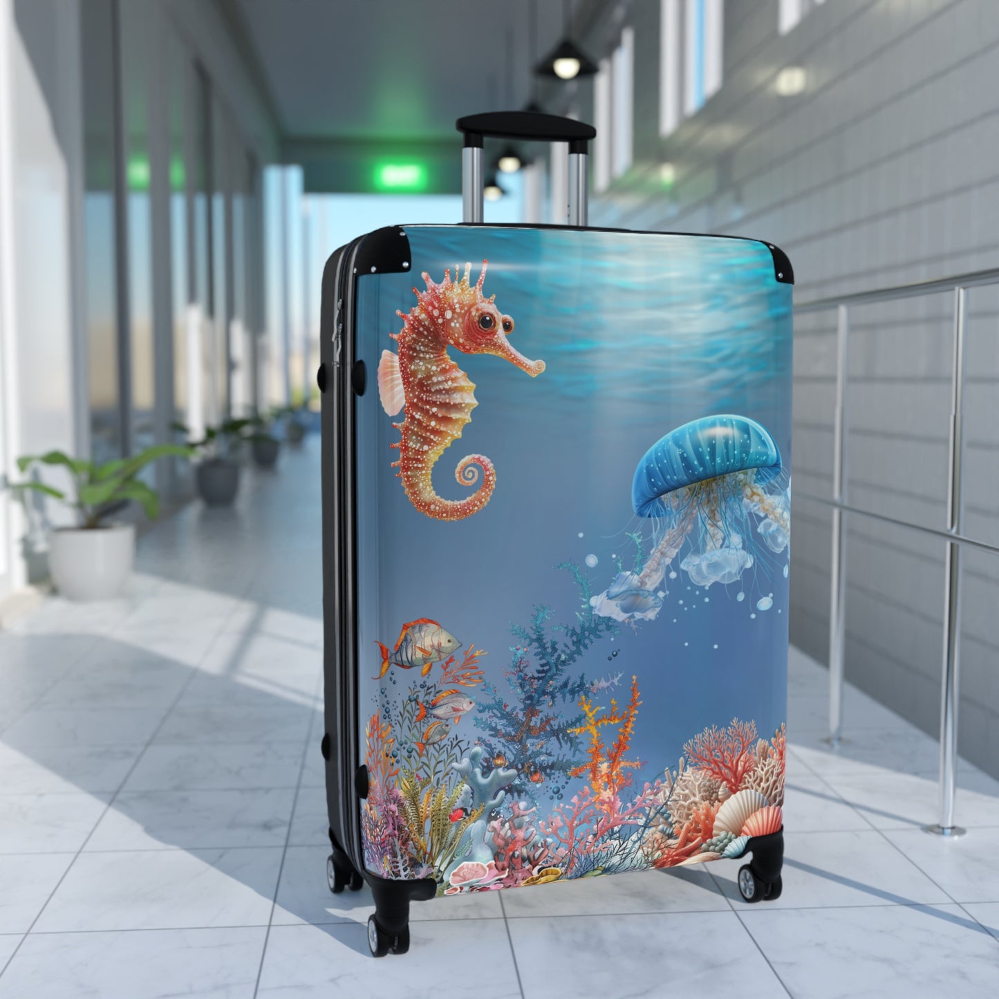 Nature Ocean Blue Jellyfish Seahorse Art Carry-On Suitcase - Stylish Luggage for Travelers