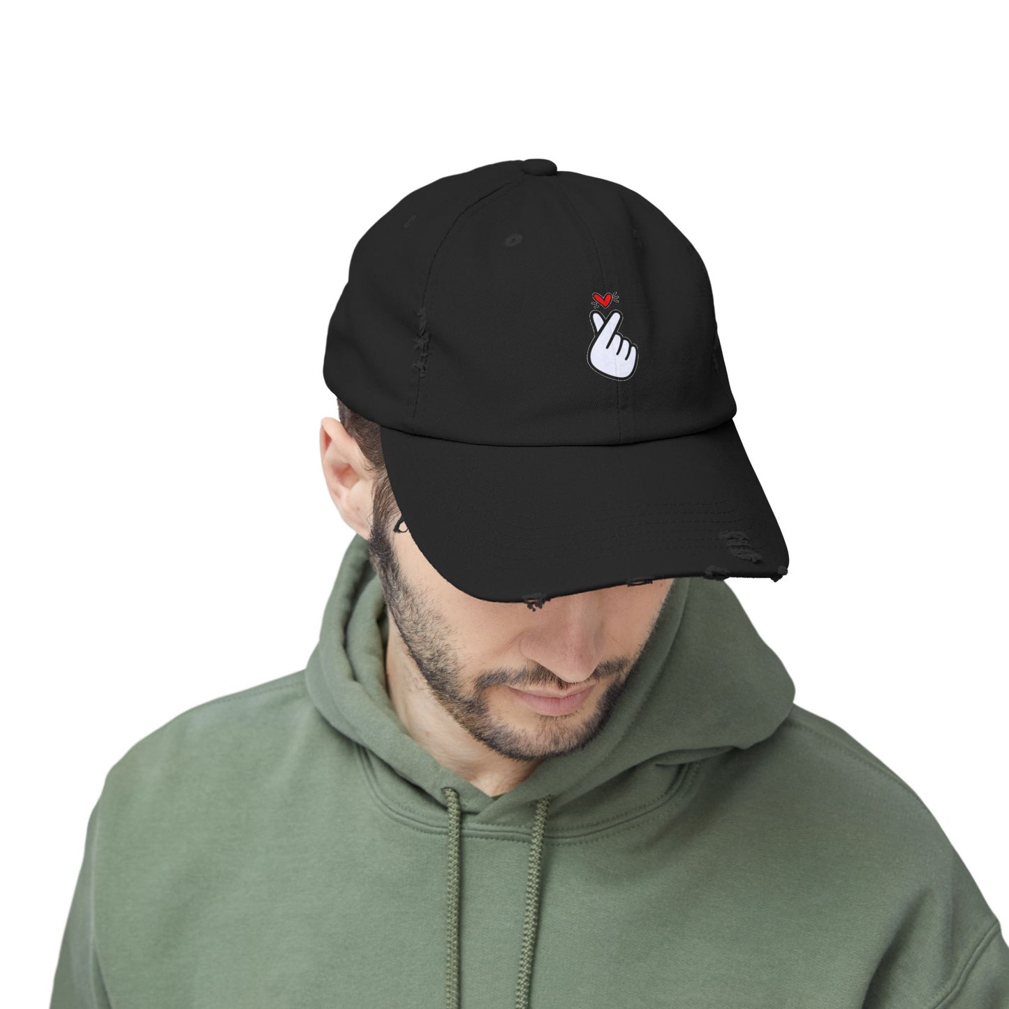 Heart Gesture Vintage Distressed Dad Hat Unisex Adjustable Cotton Twill Baseball Cap for Casual Everyday Wear