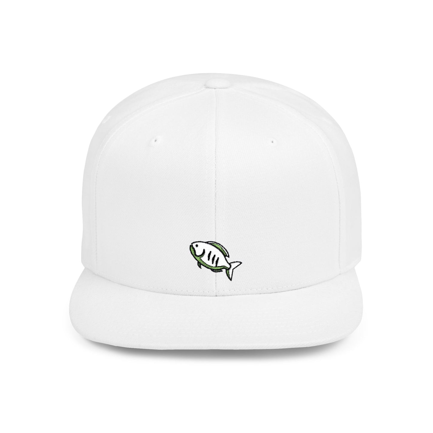 Icons Embroidered White Fish Flat Bill Snapback – Lightweight, Custom Fit, Premium Quality