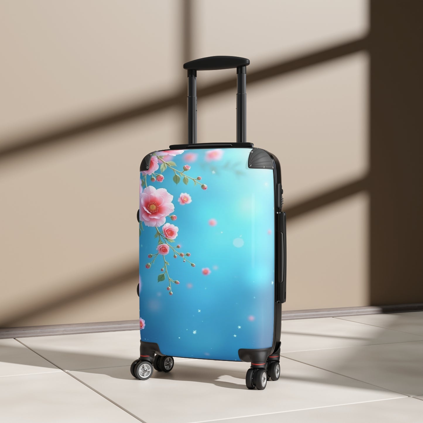 Nature Flowers Floral Blue Background Art Carry-On Suitcase - Stylish Luggage for Travelers
