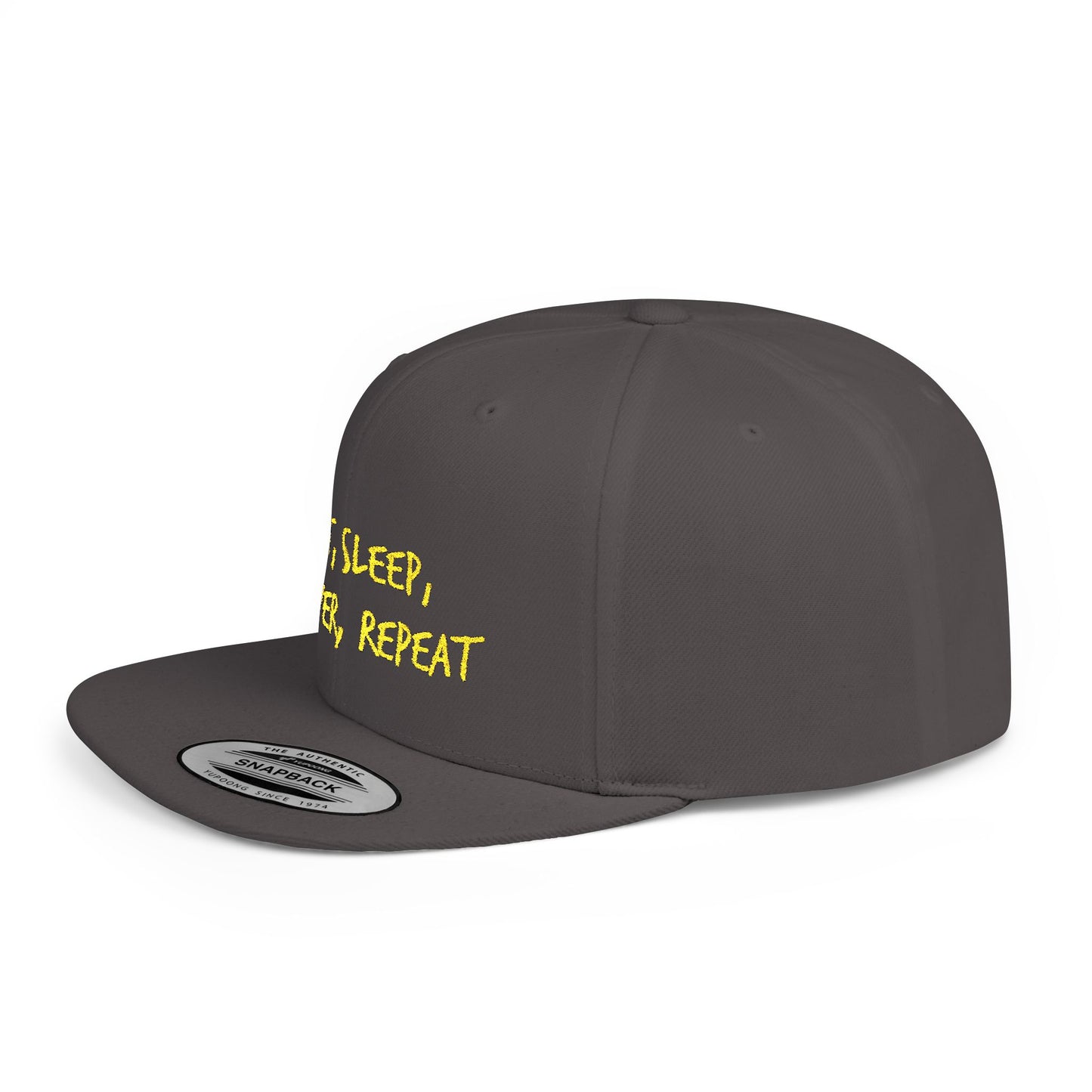 Text Eat Sleep Conquer Repeat Flat Bill Snapback – Lightweight, Custom Fit, Premium Quality