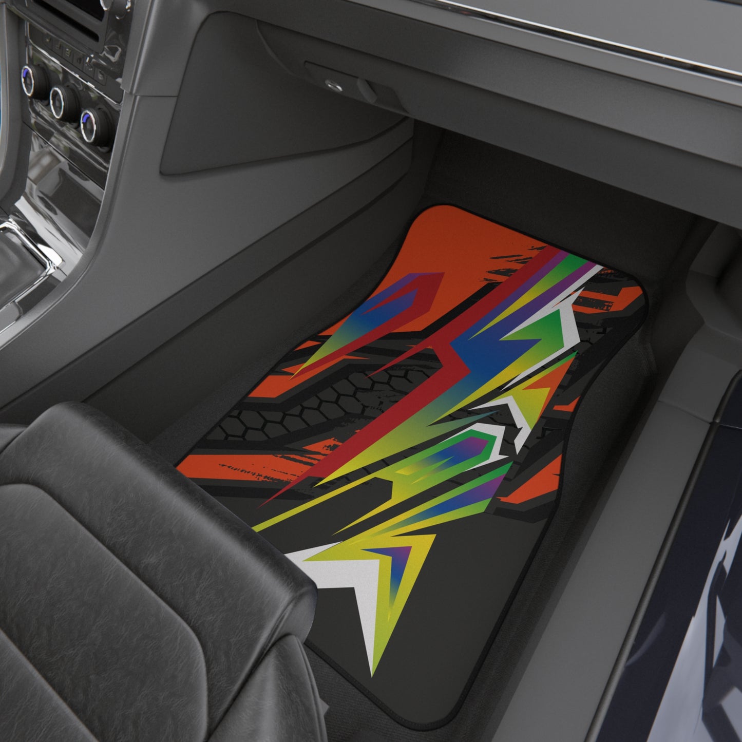 Sport Racing Orange Car Floor Mats – 2-Piece Front Set, Durable & Stylish, Universal Fit