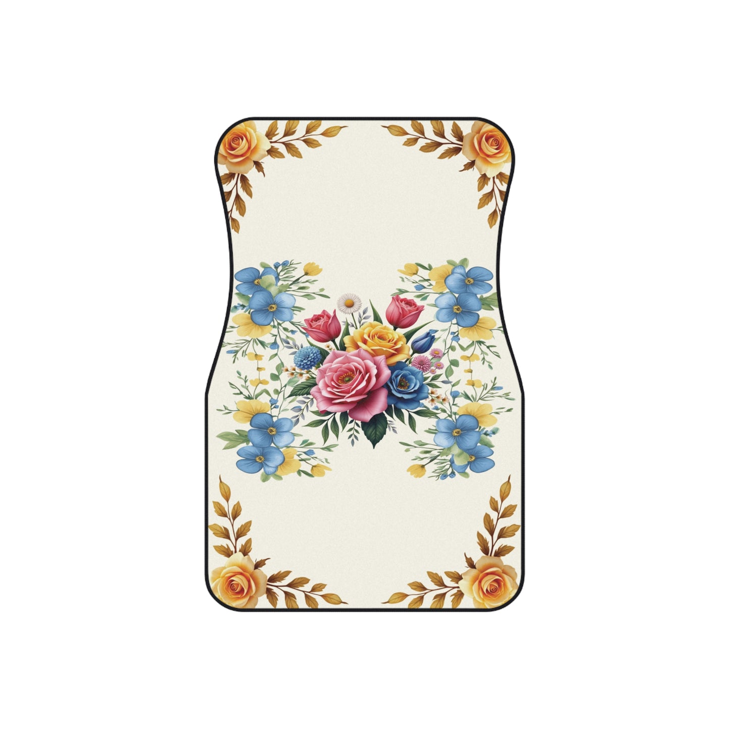 Flowers Colorful Gold Vibrant Car Floor Mats – 2-Piece Front Set, Durable & Stylish, Universal Fit