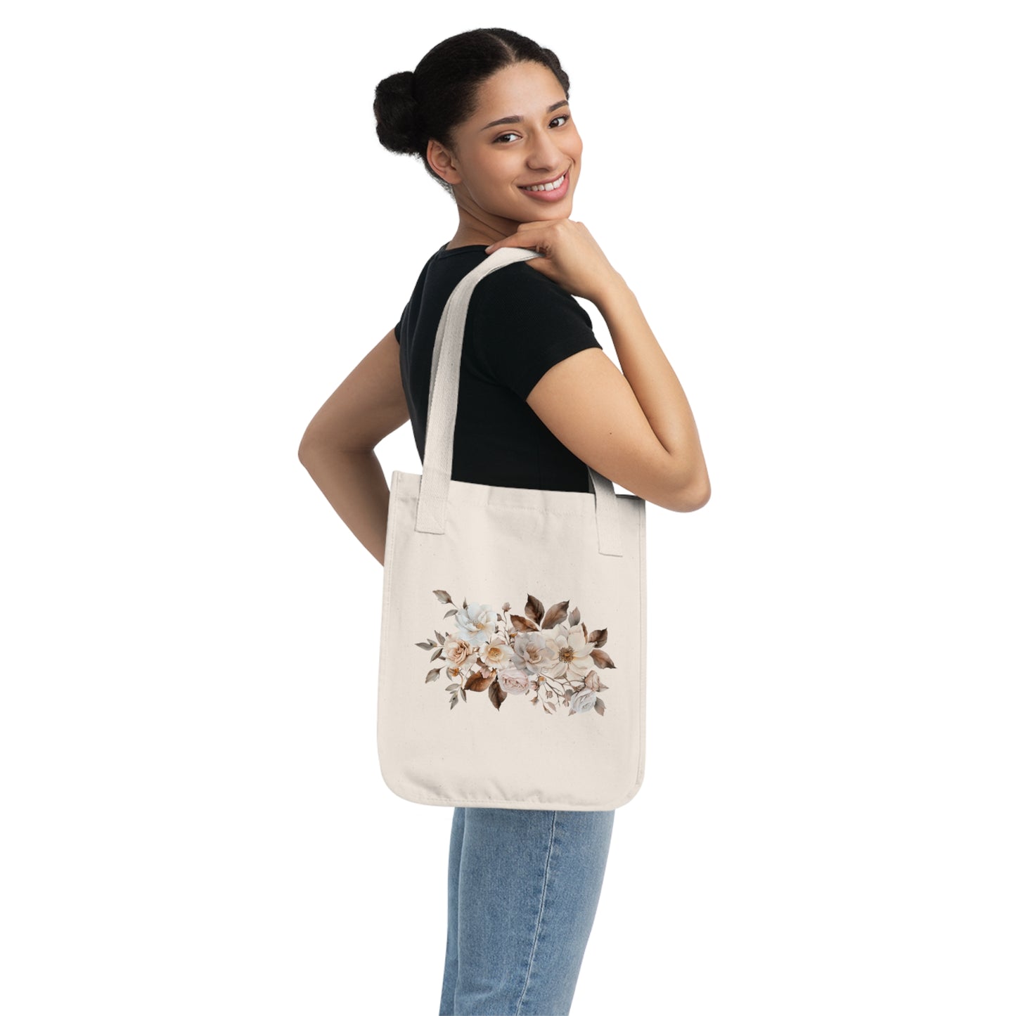 Flowers Angels Floral Organic Canvas Tote Bag - Eco-Friendly Carryall for Everyday Use