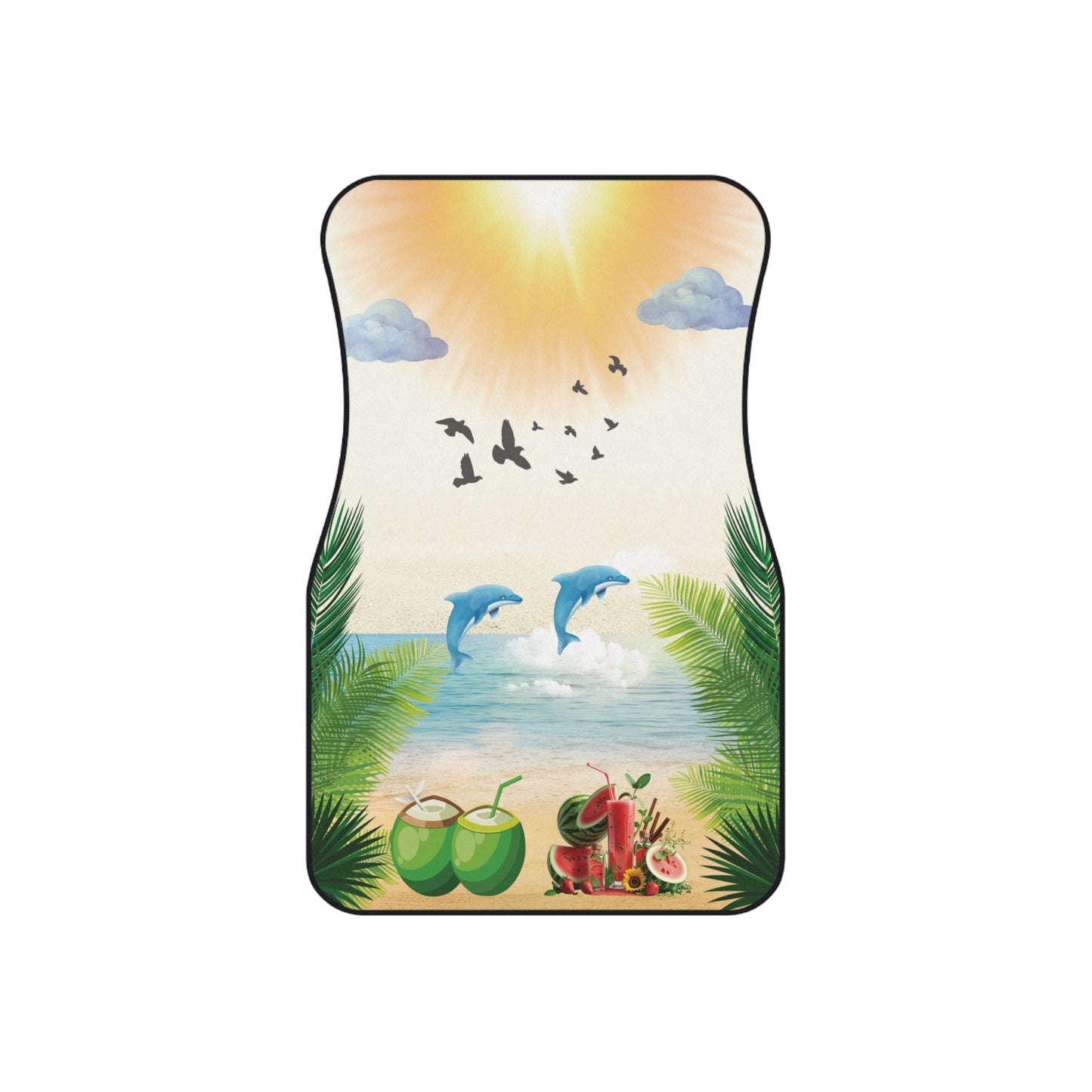 Beach Summer Drinks Dolphins Front Car Mats – Durable, Anti-Slip, Easy to Clean, Vibrant Print
