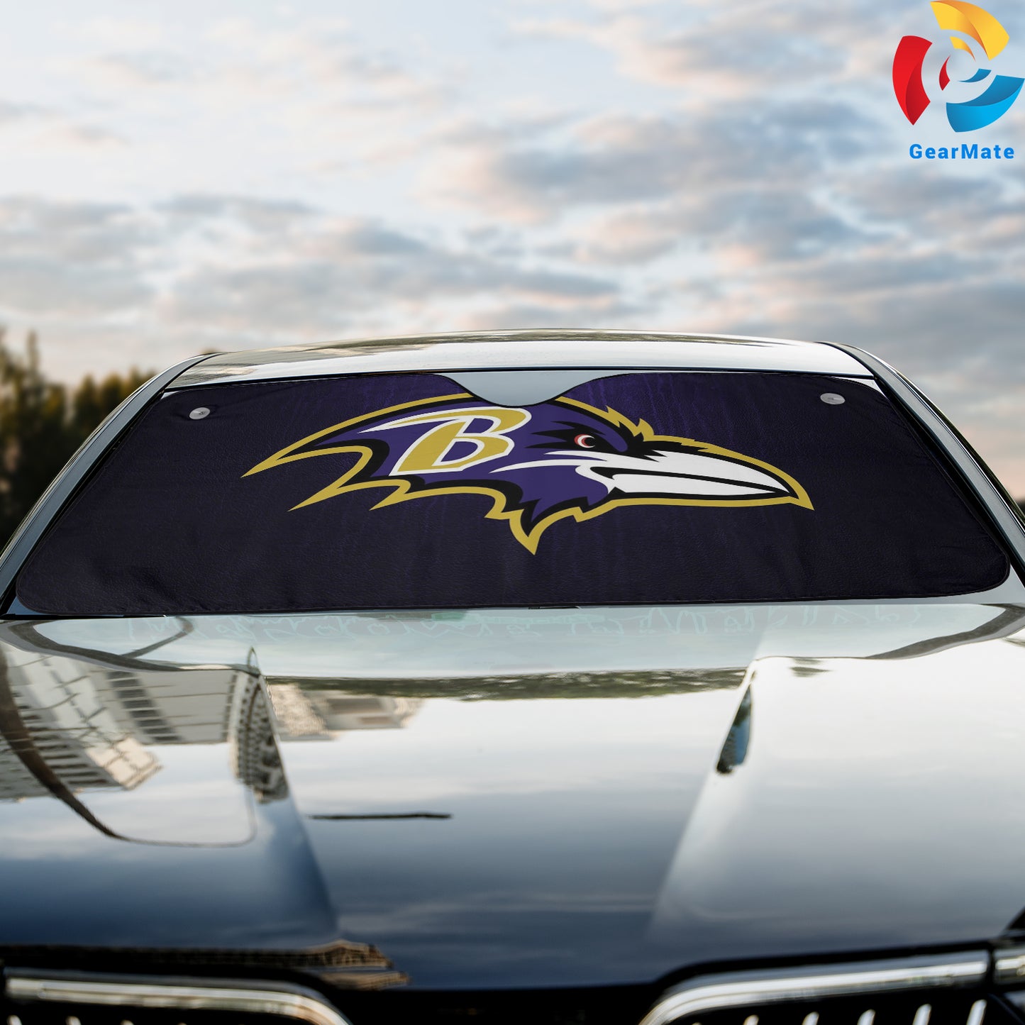 Baltimore Ravens NFL Team Emblem Reflective Car Sunshade – Premium Heat & UV Protection, Universal Fit