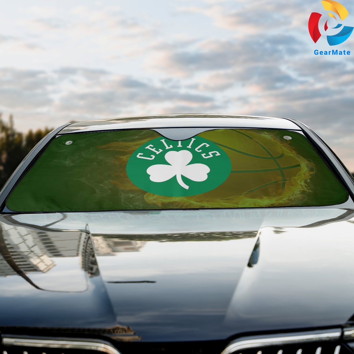 Boston Celtics Team Fire Balls Reflective Car Sunshade – Premium Heat & UV Protection, Universal Fit