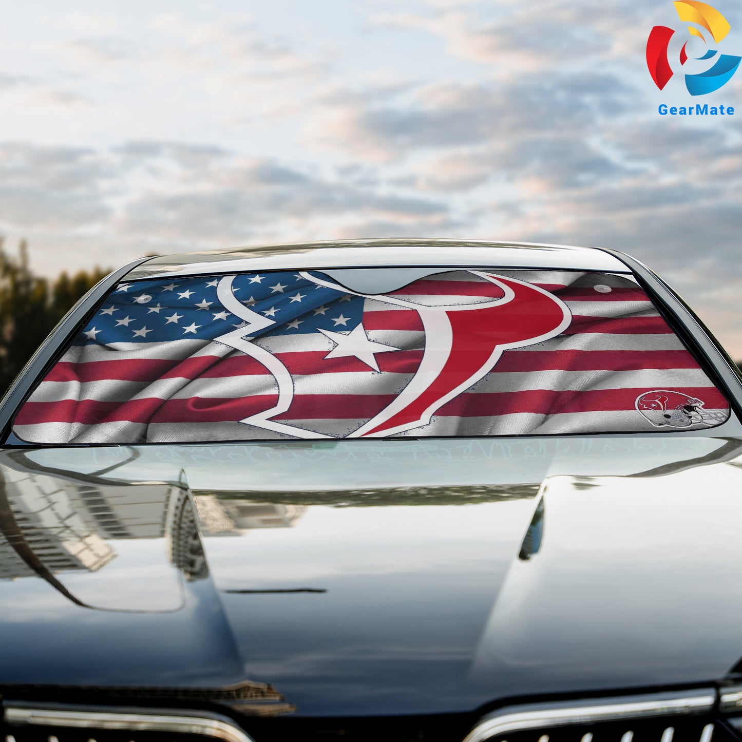 Houston Texans NFL Football American Flag Reflective Car Sunshade – Premium Heat & UV Protection, Universal Fit