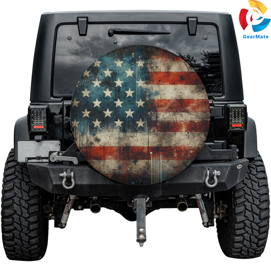 American Flag Grunge Spare Tire Cover – Premium Waterproof UV Resistant Protector
