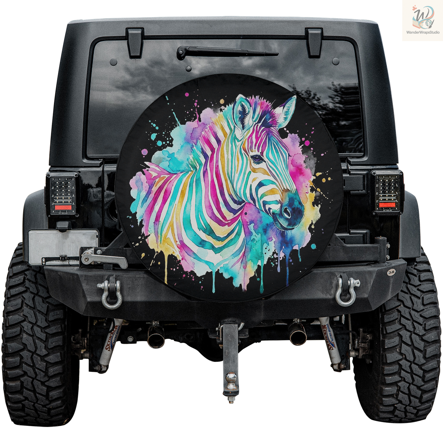 Watercolor Zebra Spare Tire Cover – Waterproof UV Resistant Protector with Camera Hole