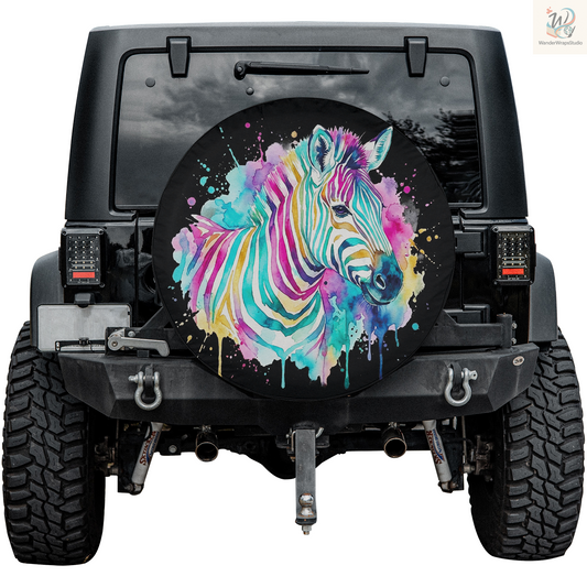 Watercolor Zebra Spare Tire Cover – Waterproof UV Resistant Protector with Camera Hole