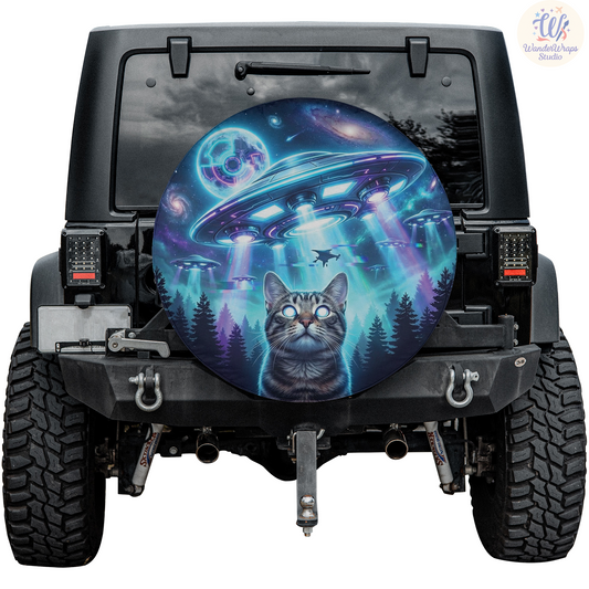 Cat UFOs Spare Tire Cover – Waterproof UV Resistant Protector with Camera Hole