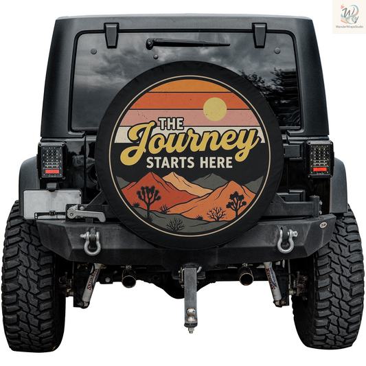 The Journey Starts Here Spare Tire Cover – Waterproof UV Resistant Protector with Camera Hole