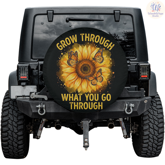 Grow Through What You Go Through Spare Tire Cover – Waterproof UV Resistant Protector with Camera Hole