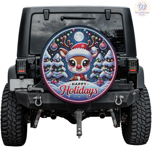 Happy Holiday Reindeer Spare Tire Cover – Waterproof UV Resistant Protector with Camera Hole