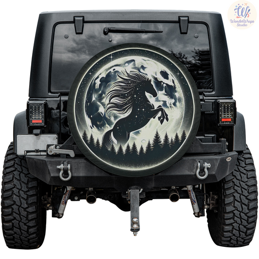 Mystical Moon Horse Spare Tire Cover – Waterproof UV Resistant Protector with Camera Hole